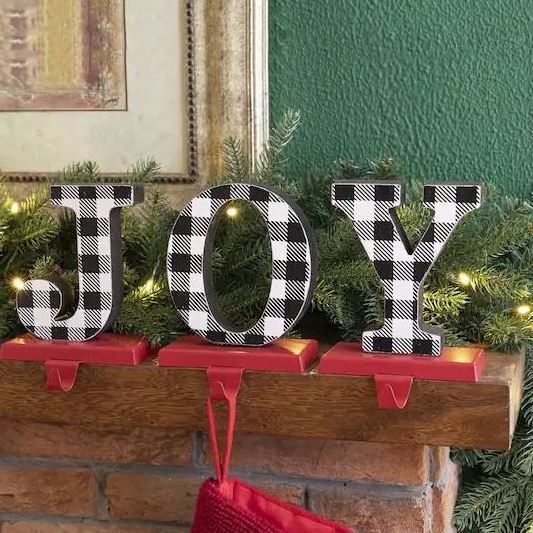 Joy letter Shape Black White Shade Stocking Holder Custom Color Free Standing For Christmas And Home Decorative Party Supplies