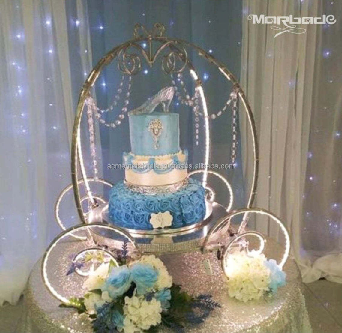 Cake Stand Modern Cinderella Carriage Dessert Stand With Led Light Acrylic Gems Included For Wedding Birthday Events Cake Holder