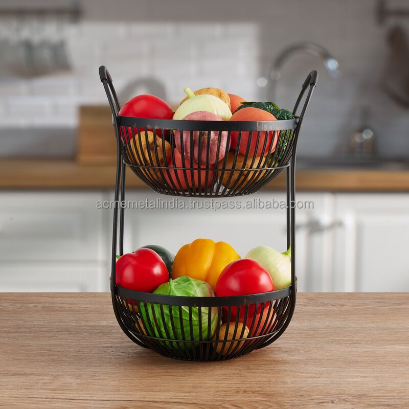 Copper Metal Wire Slate Base Decorative Fruit Storage Display Basket Fruits Bowl Tabletop Centerpiece Kitchenware Baskets