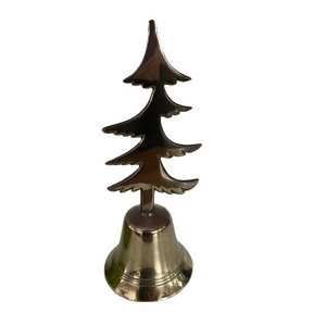 Vintage Brass X Mas Tree Shape Handle Decorative Bell Custom Gift For Christmas New Year Wall Hanging Home Decor Door Bell