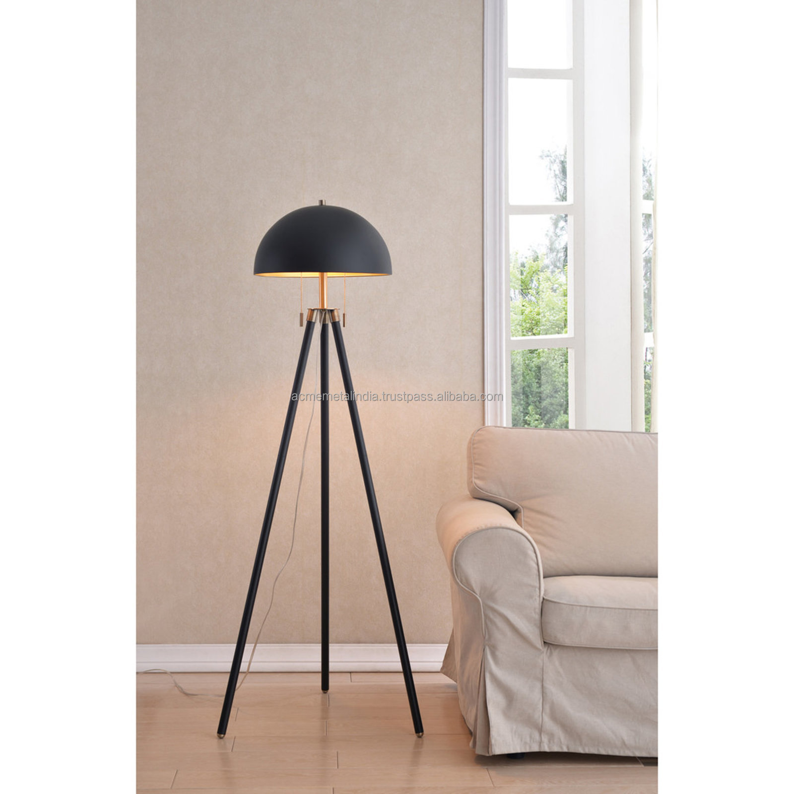 Living Room Floor Lamp Modern Unique Tripod Design Black Color Metal Umbrella Shape Shade For Living Room Bedroom Decoration