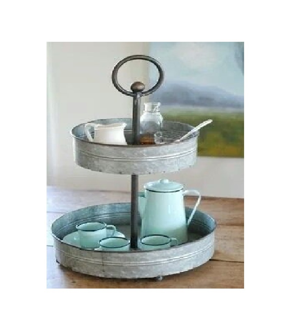 2 Tier Kitchen Storage Galvanized Tool Caddy Greyish Color With Fountain Shape Galvanized Collection Storage And Shelving Units