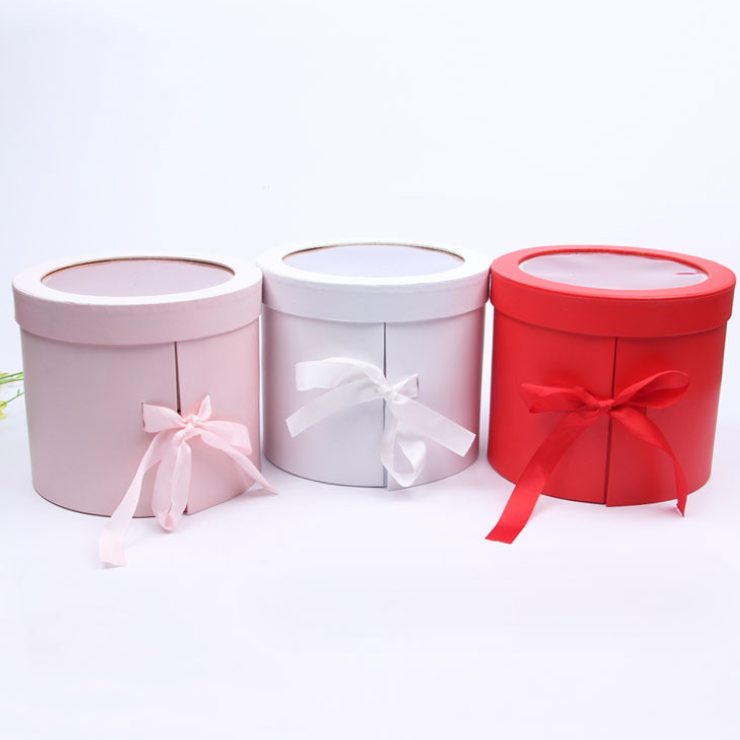 Round Double Layer Rotating Gift Box PVC Window Flower Packing Box Gift Box For Valentine's Day