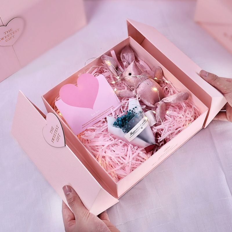 wholesale Luxury Paper Perfume Wedding boxes and Bags Rose Flower double door heart romantic gift Box for Valentines