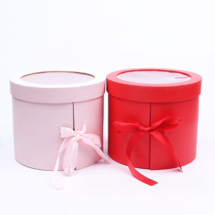 Round Double Layer Rotating Gift Box PVC Window Flower Packing Box Gift Box For Valentine's Day