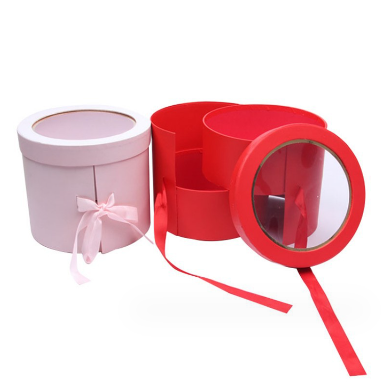 Round Double Layer Rotating Gift Box PVC Window Flower Packing Box Gift Box For Valentine's Day