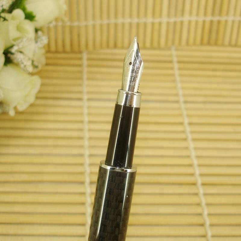 ACMECN Luxury Full Carbon Fiber Fountain Pen with Silver Trim Liquid ink Pens with Pump Cartridge School Calligraphy Pen