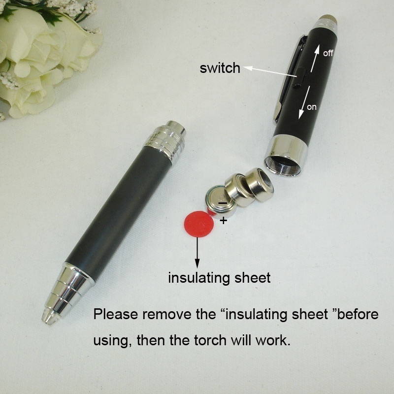 ACMECN Newest Black Ball Pen with LED Light and Touch Screen Stylus for Premium Gifts 3 in 1 Multi-function Pen