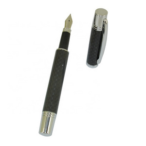 ACMECN Luxury Full Carbon Fiber Fountain Pen with Silver Trim Liquid ink Pens with Pump Cartridge School Calligraphy Pen