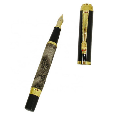 Luxury Writing ink Pen Unique Design Emboss PU leather ink Pen Office & School Supplier Creative Stationery Fountain Pen for Men