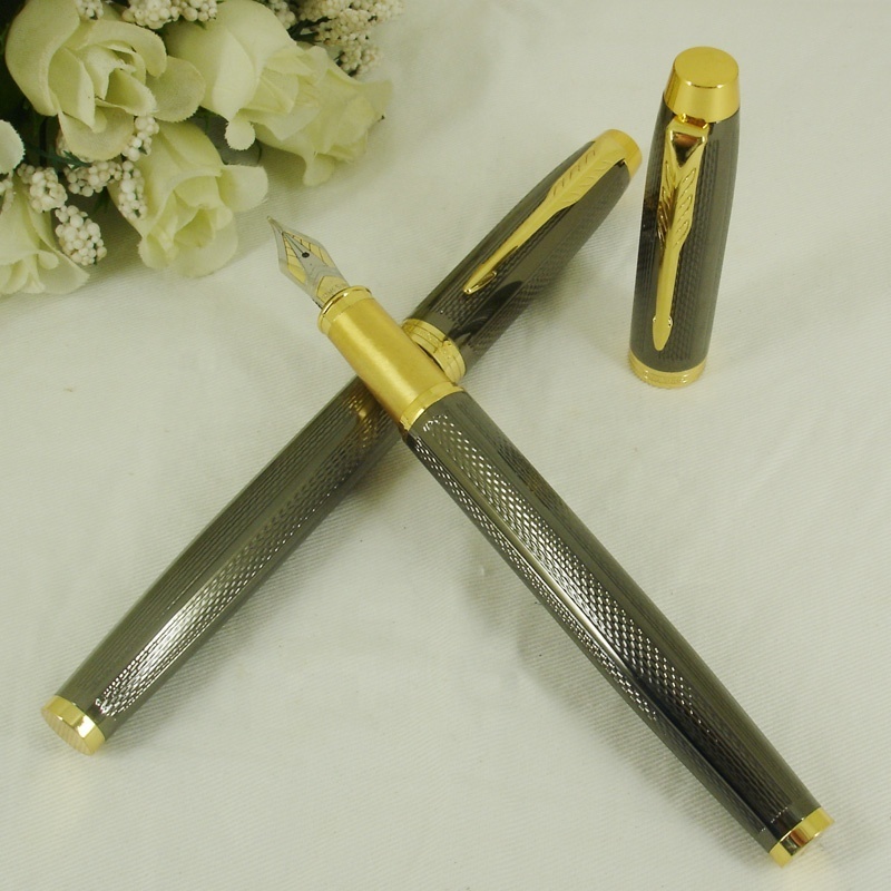 ACMECN Luxury Plating Grey Engraving Pen Custom Design Brass Metal Gold Pen Pump Converter 0.5mm Calligraphy Fountain Pens