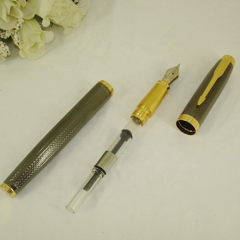 ACMECN Luxury Plating Grey Engraving Pen Custom Design Brass Metal Gold Pen Pump Converter 0.5mm Calligraphy Fountain Pens