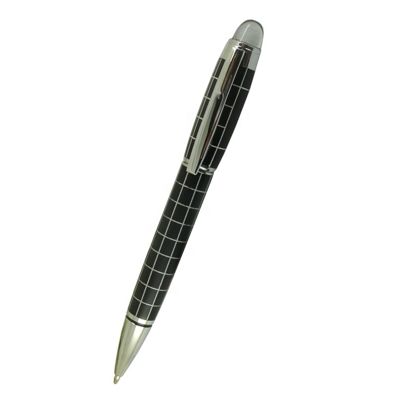 ACMECN Black Checker Metal Pens Plating Silver Trim Twist Retractable Ballpoint Pen Crystal Custom Logo Metal Ball Pen