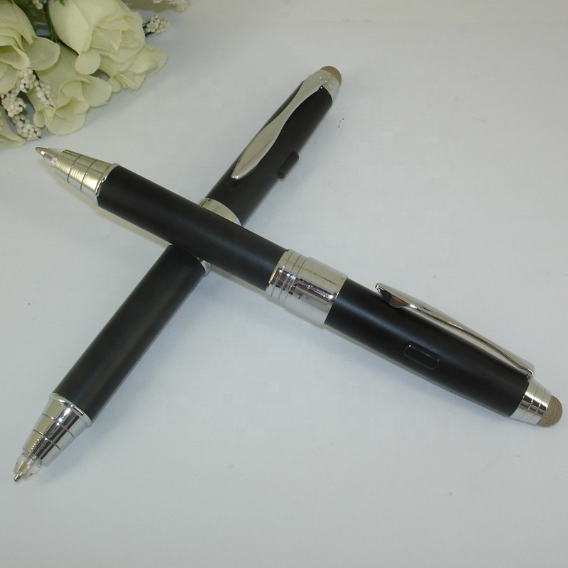 ACMECN Newest Black Ball Pen with LED Light and Touch Screen Stylus for Premium Gifts 3 in 1 Multi-function Pen