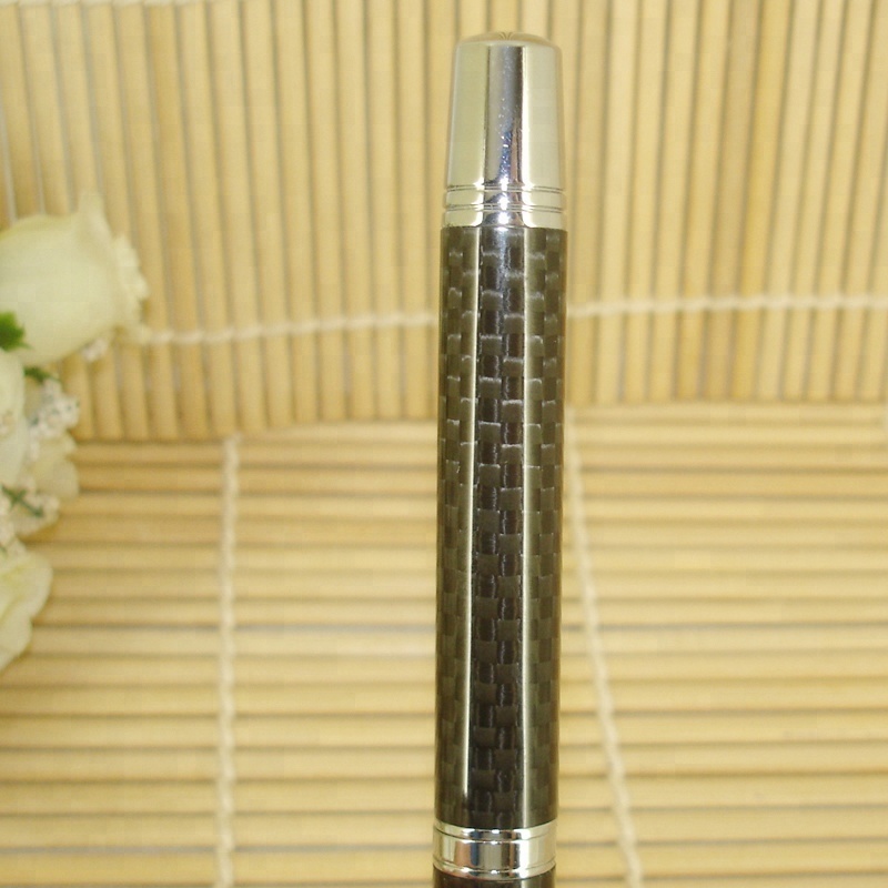 ACMECN Luxury Full Carbon Fiber Fountain Pen with Silver Trim Liquid ink Pens with Pump Cartridge School Calligraphy Pen