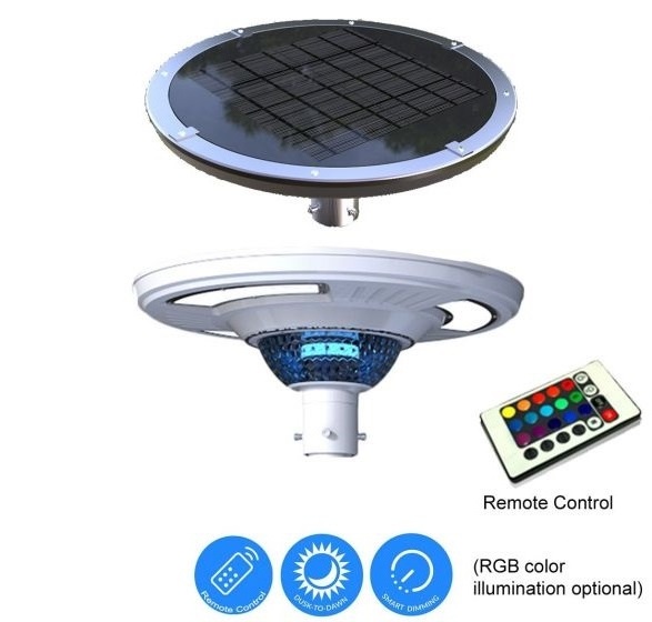 Factory Supply UFO Solar Garden Light Decorative Pole Street Light With Remote Control 3 Years warranty pillar light