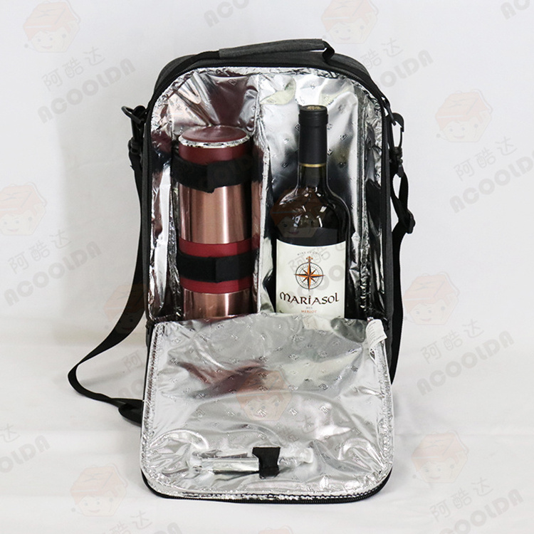 600D Polyester Picnic Waterproof 2 Bottle Carrier Tote Insulated Wine Cooler Bag