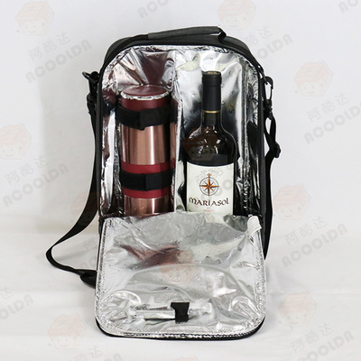 600D Polyester Picnic Waterproof 2 Bottle Carrier Tote Insulated Wine Cooler Bag