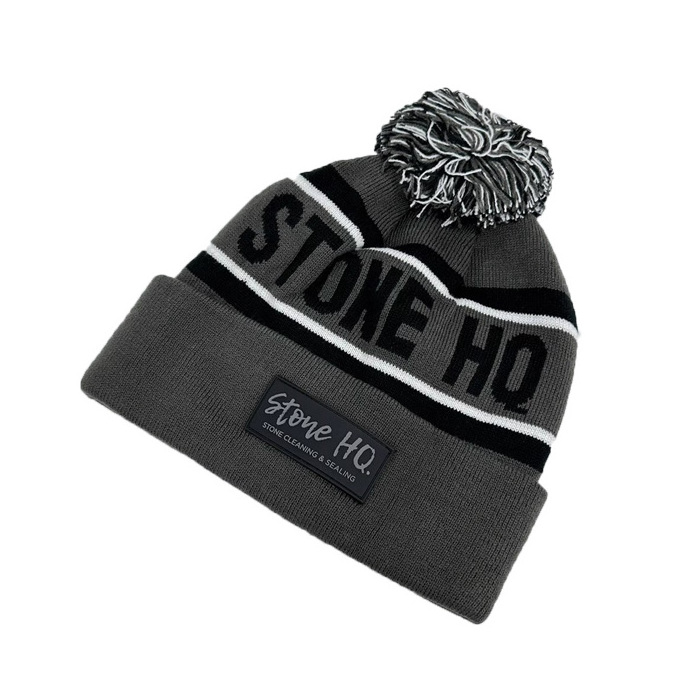 MOQ 20pcs 100% Acrylic Free Sample Adult Unisex Character Knitted Cuff Sports Toque Embroidered Winter Bobble Beanie Hats