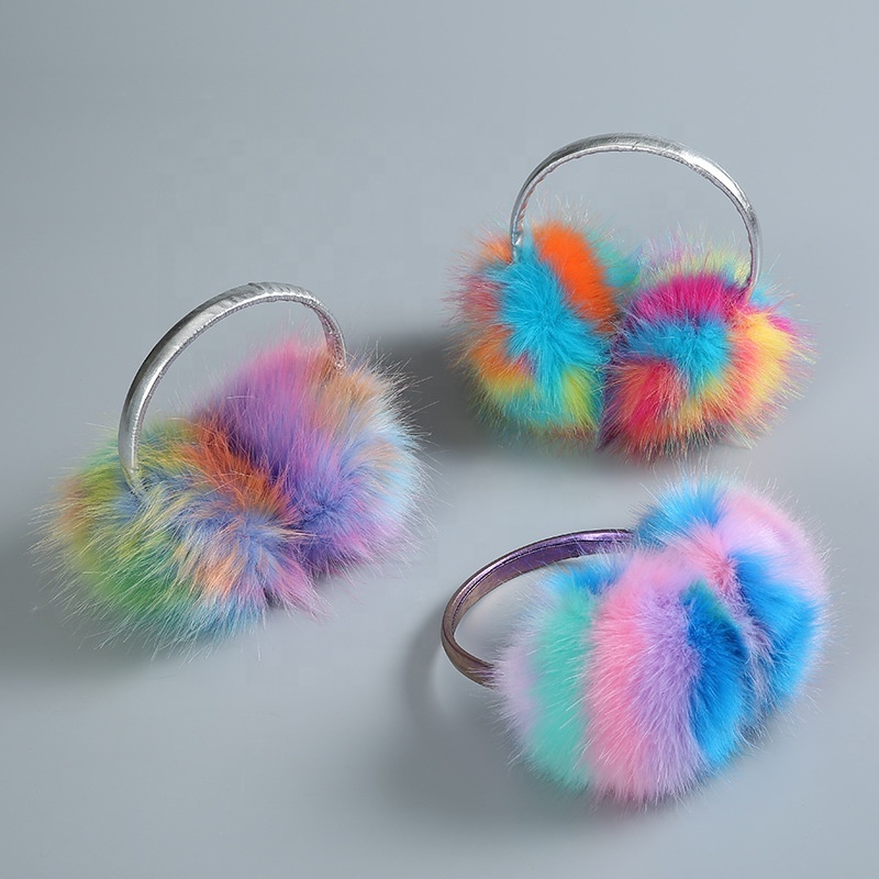 Rainbow Plush Ear muffs Cute Cat Autumn Winter Soft Fur Ear Cover Warm Headphone Adult  Earmuff Skiing Ears Warmer