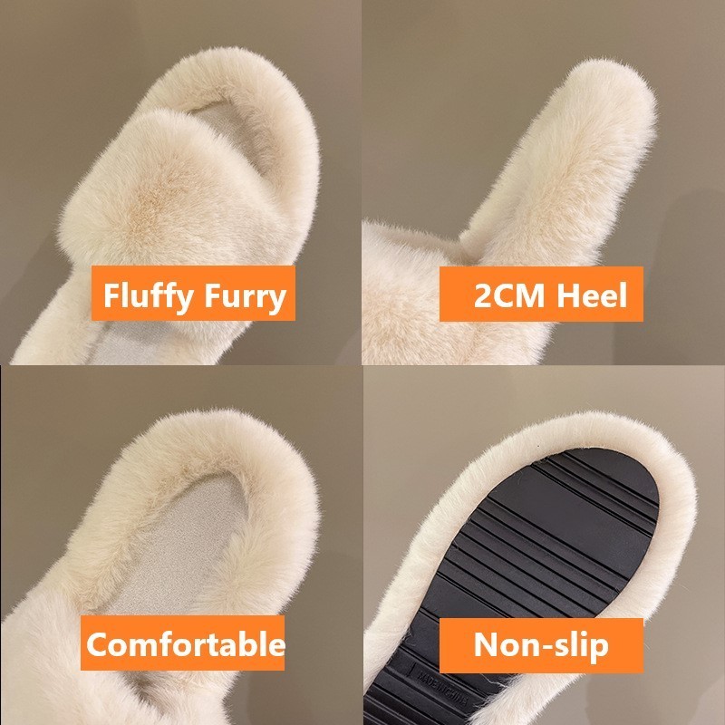 Soft Warm Plush Furry Open Toe Fur Slides Fuzzy Fluffy House Indoor Fashion Fur Slippers For Women