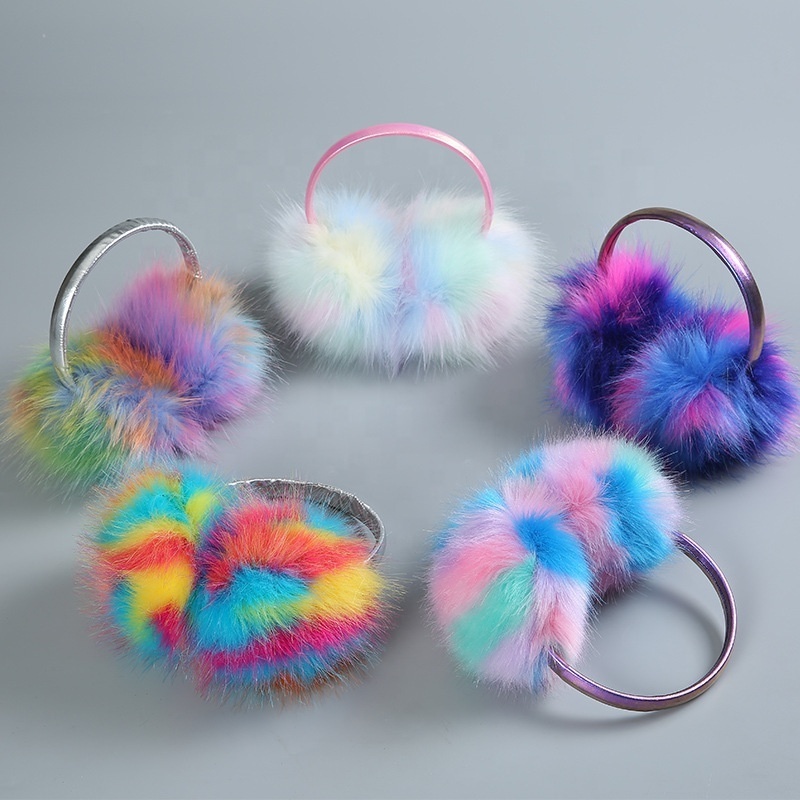 Rainbow Plush Ear muffs Cute Cat Autumn Winter Soft Fur Ear Cover Warm Headphone Adult  Earmuff Skiing Ears Warmer