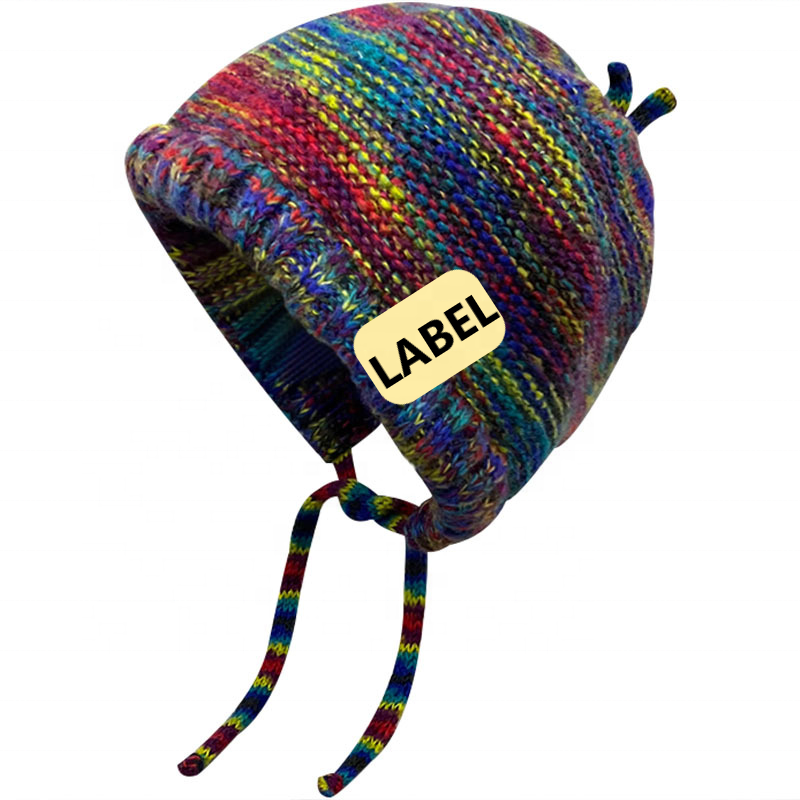 Fashion Custom Laplander Beanie Hand Knit Sherpa Wool Unisex Hat with Strip Pattern Ear Flaps Toque Beanie