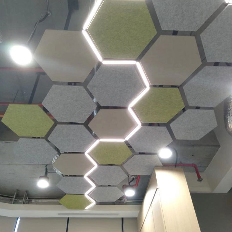 Ceiling design for house decor suspended baffle ceiling hexagon shape acoustic panel