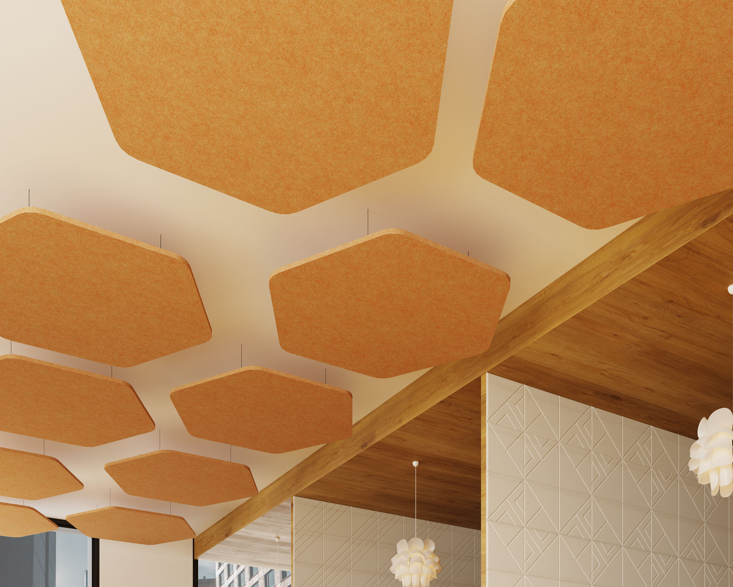 Hexagon Art Pet Acoustic Ceiling Tiles Polyester Fiber Acoustic Panels for Ceiling