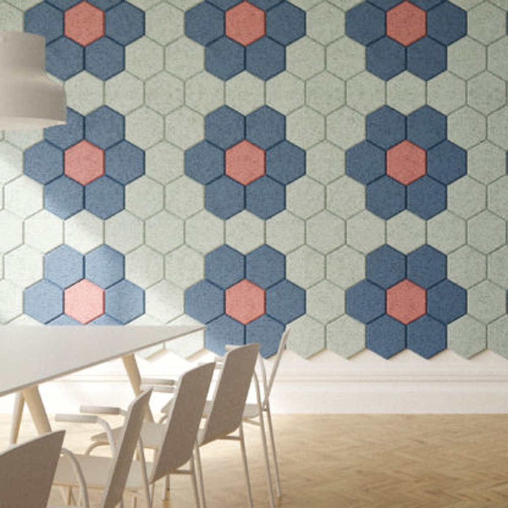 300*300MM hexagon wall panel Soundproof Polyester Fiber Acoustic Panel Easy to Install sound absorber for wall material