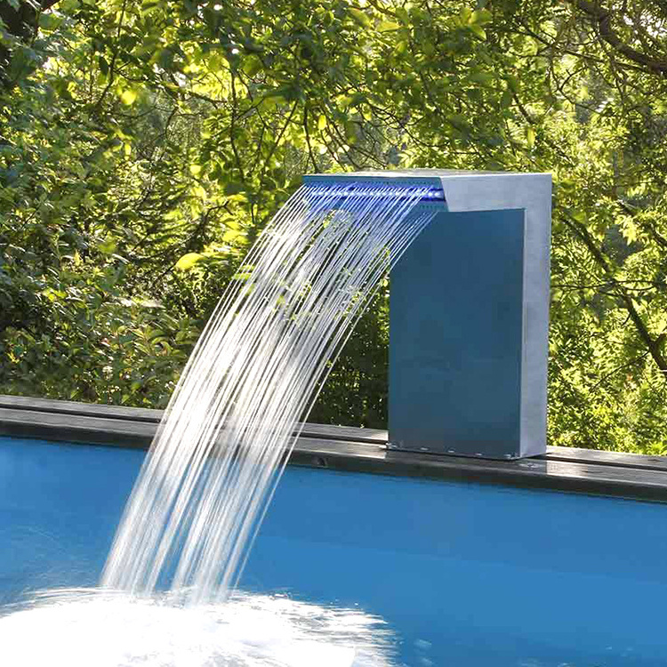 Outdoor stainless steel swimming pool waterfall water fountain with LED light