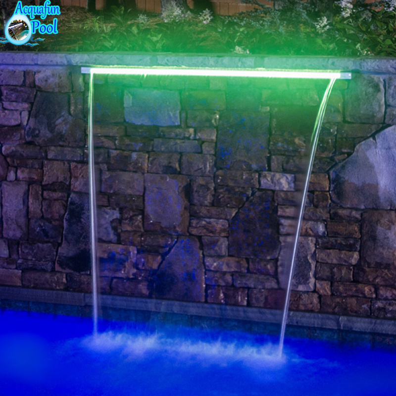 Garden swimming pool cascade water blade wall spillway led acrylic waterfall for pool