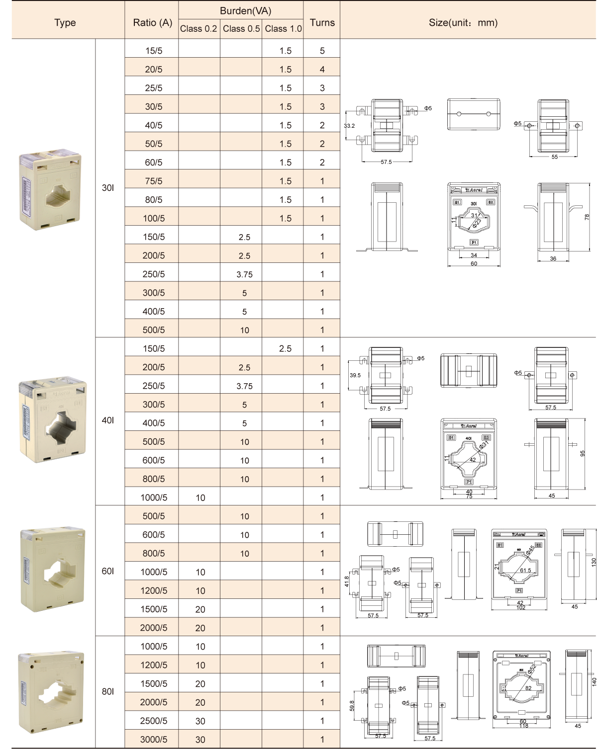 ACREL AKH-0.66/G G-30I current switch sensor rated current input 300A high precision for cable current measurement