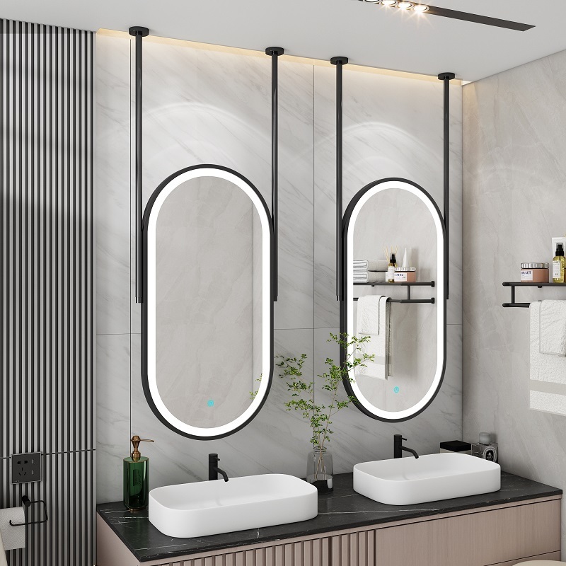 Oval ceiling hanging mirror hotel toilet boom suspended double pole homestay bathroom mirror