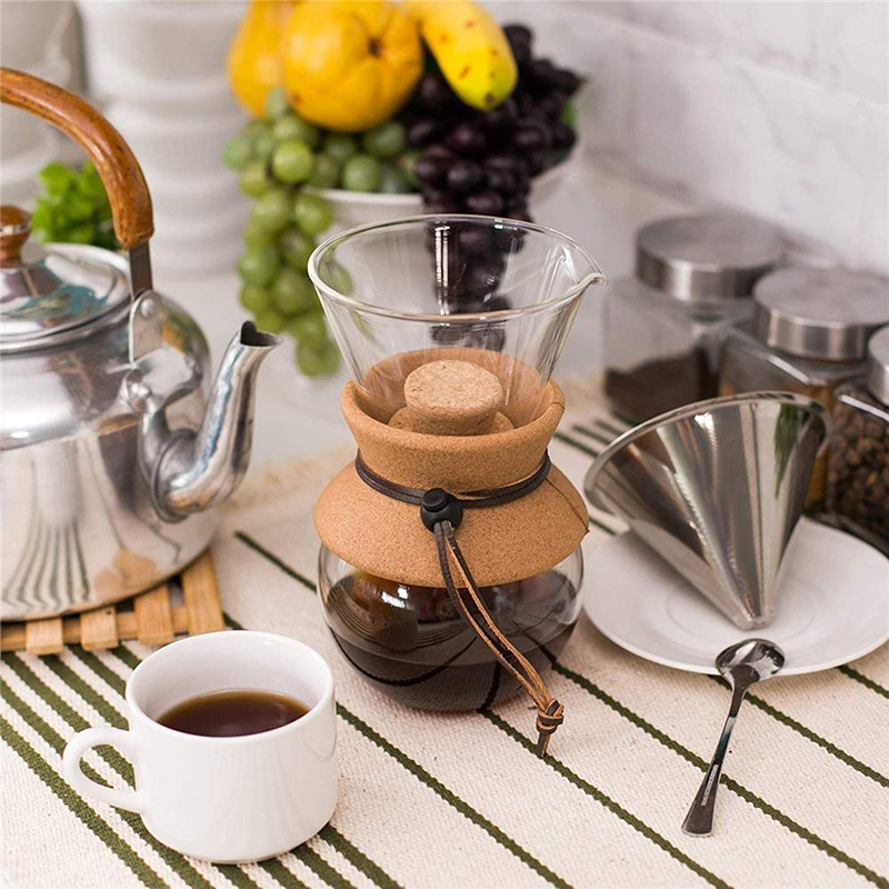 Reihey Competitive Price Wholesale Borosilicate Glass Pour Over Coffee Maker with Stainless Steel Filter Hand Drip Coffee Maker