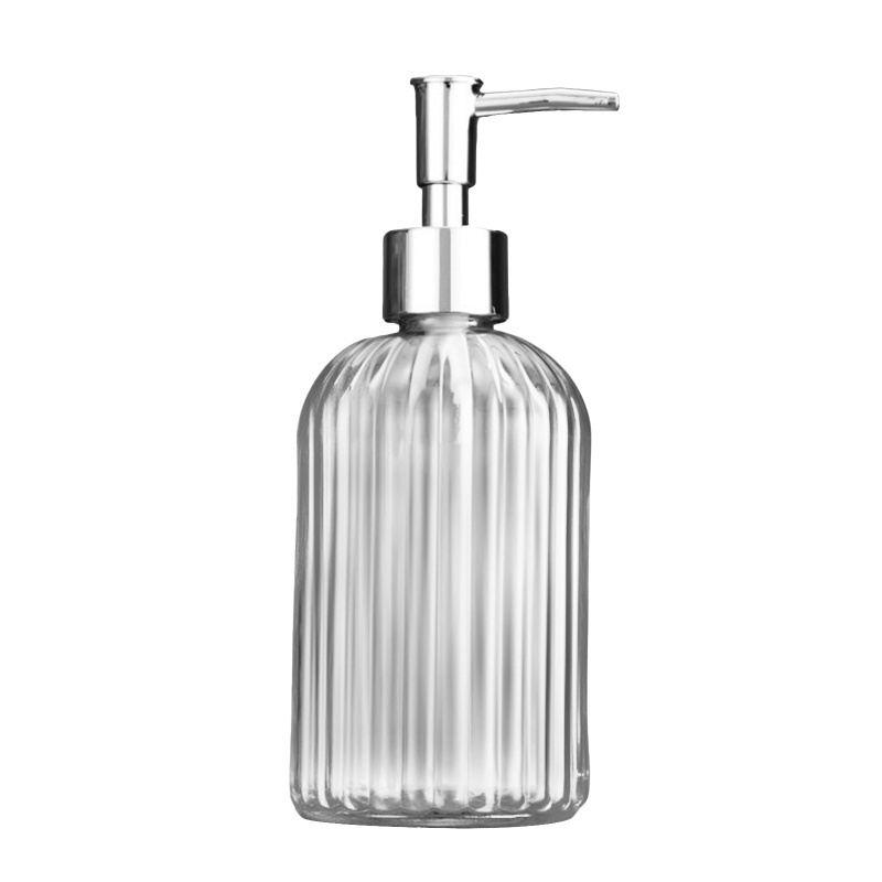 Clear Glass Jar Soap Dispenser with Matte Black Stainless Steel Pump 16ounce Vertical Striped Bottles Dispenser