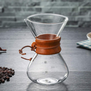 Unique Design Classic Borosilicate Glass Coffee Pot Pour Over Glass Coffee Maker with Wooden Collar and Metal Filter