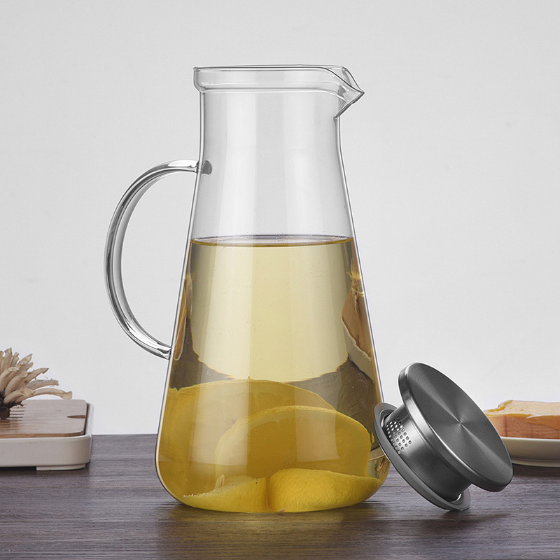 Reihey Glass Pitcher for Hot Water and Heat Resistant Transparent Container with Stainless Steel Strainer