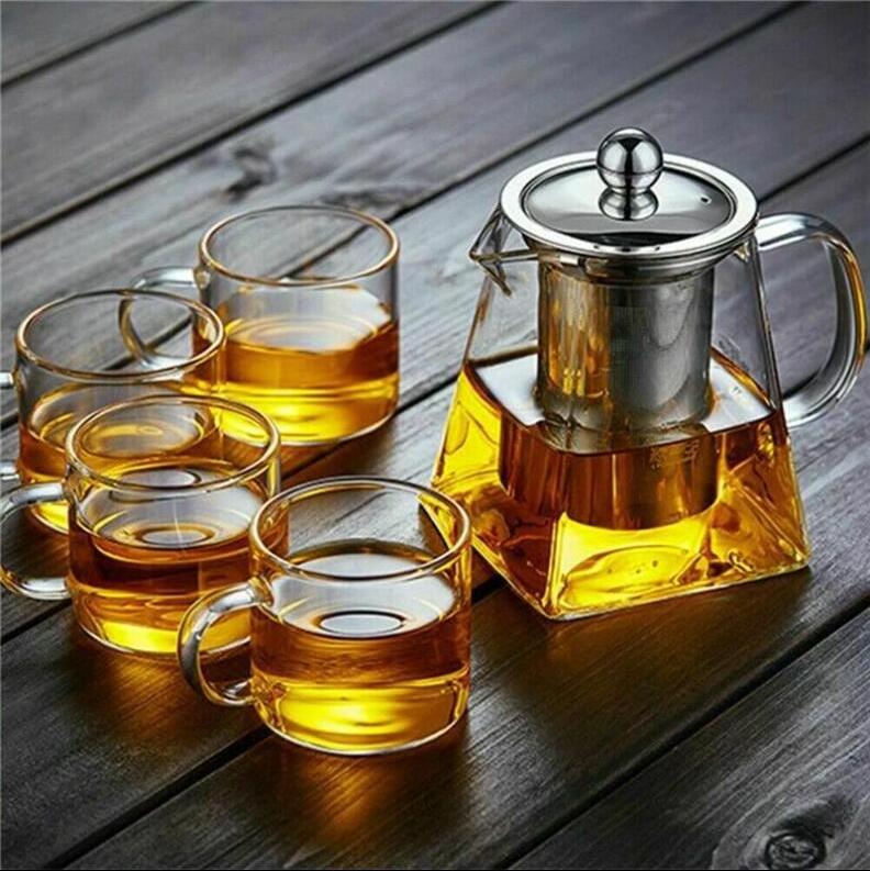 Hot 33 oz Borosilicate Glass Tea Pot with Infuser Microwave Safe Stove Top Scratch Resistant for Loose Tea Maker Tea Steeper