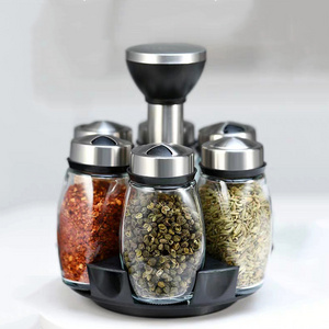 Revolving Spice Rack Organizer, Spinning Countertop Herb and Spice Rack Organizer with 6 Glass Jar Bottles