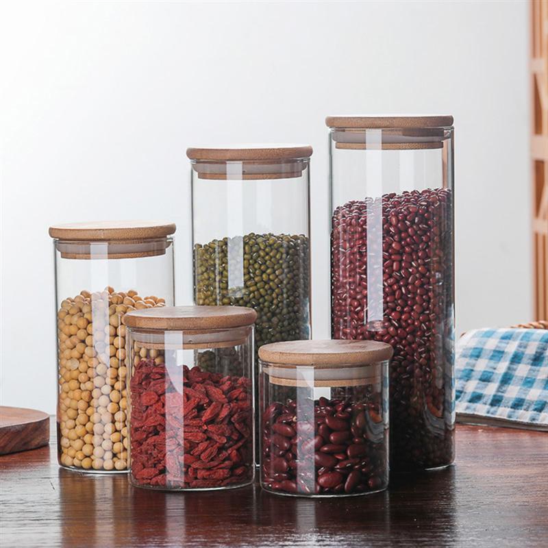 Kitchen Eco-Friendly Glass Storage Jars with Bamboo Lid Small Airtight Food Canisters for Flour Sugar Coffee Other Foods