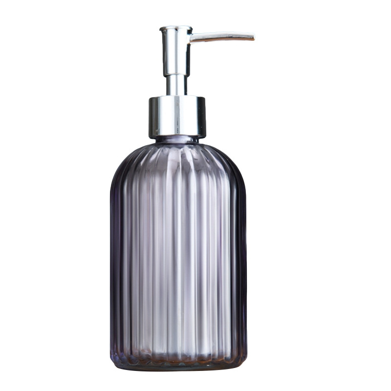 Clear Glass Jar Soap Dispenser with Matte Black Stainless Steel Pump 16ounce Vertical Striped Bottles Dispenser