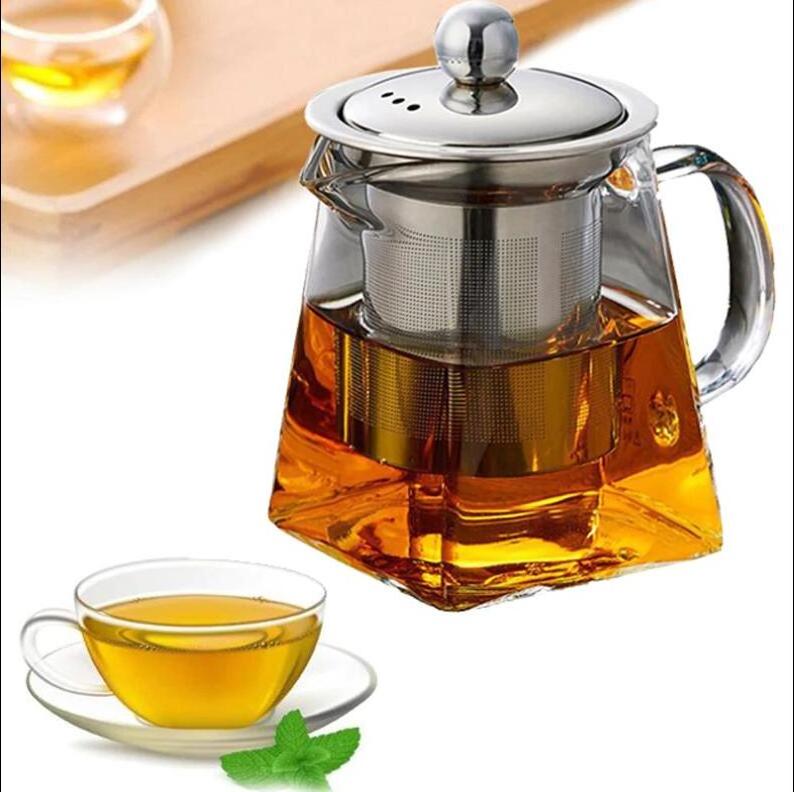 Reihey Clear Borosilicate Glass Teapot With 304 Stainless Steel Infuser Strainer Heat Resistant Loose Leaf Tea Pot Tool Kettle Set