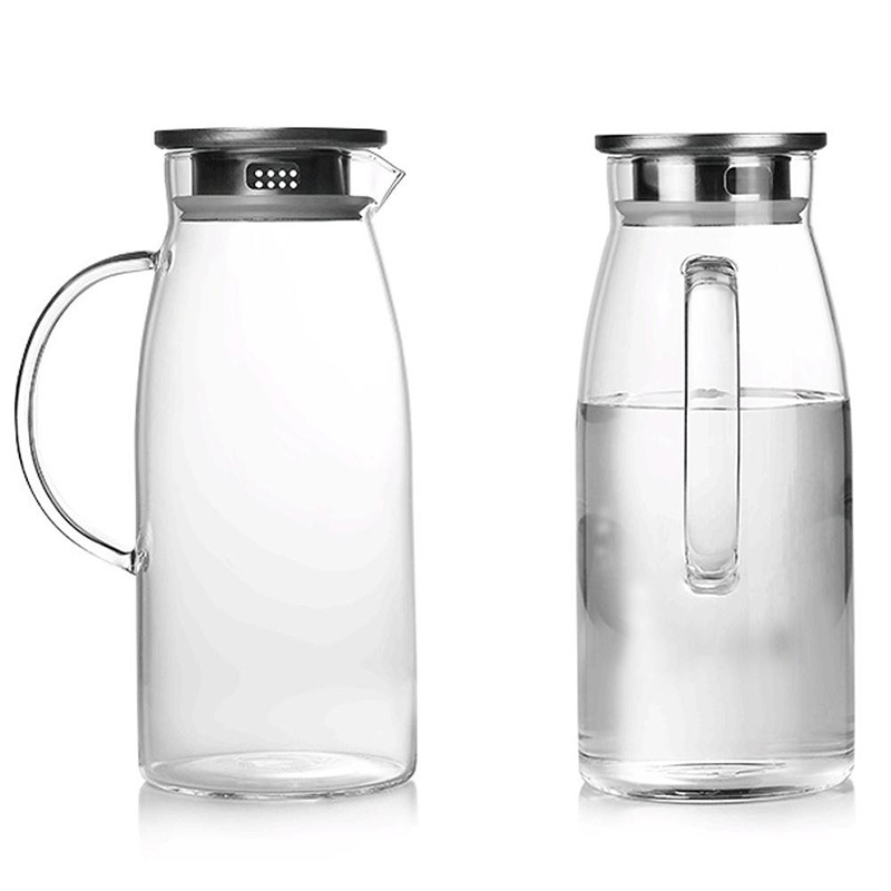 Reihey Glass Pitcher for Hot Water and Heat Resistant Transparent Container with Stainless Steel Strainer