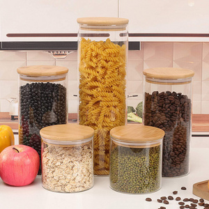 Storage Tank Food Container Bamboo Covered High Borosilicate Food Sealed Glass Tank Kitchen Miscellaneous Grain Organizer