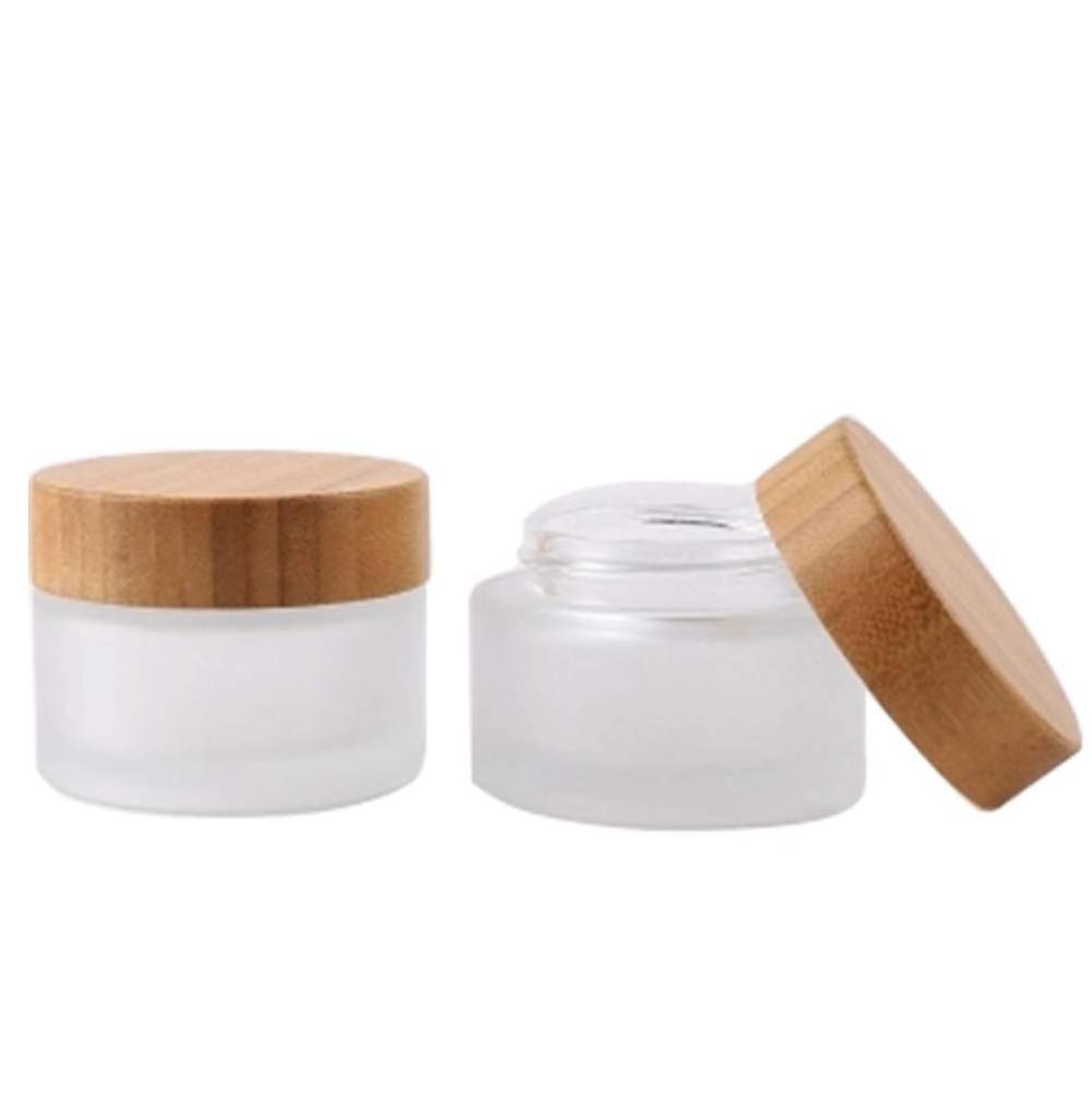 Reihey Portable Empty Glass Cosmetic Cream Jar Pot Refillable Travel Makeup Container with Inner Lid and Wooden Lid