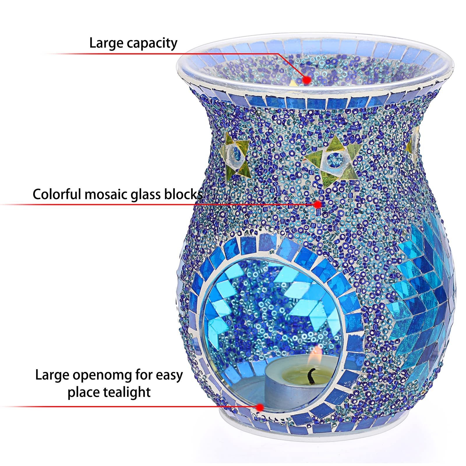 Mosaic Glass Wax Melt Warmer for Scented Wax, Candle Essential Oil Burner Tealight Glass Oil Warmer Tea Light