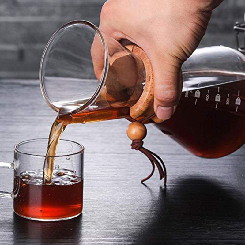 Unique Design Classic Borosilicate Glass Coffee Pot Pour Over Glass Coffee Maker with Wooden Collar and Metal Filter