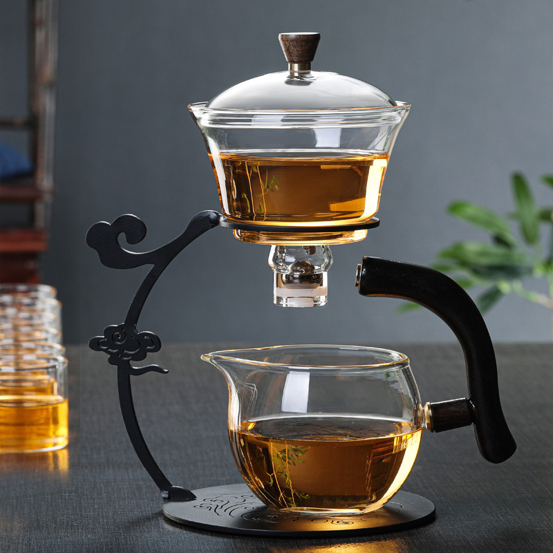 Glass Teapot Set Glass Automatic Lazy Tea Set Magnetic Rotating Kungfu Heat-Resistant Teapot Suit