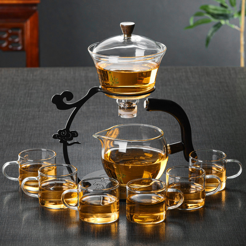 Glass Teapot Set Glass Automatic Lazy Tea Set Magnetic Rotating Kungfu Heat-Resistant Teapot Suit